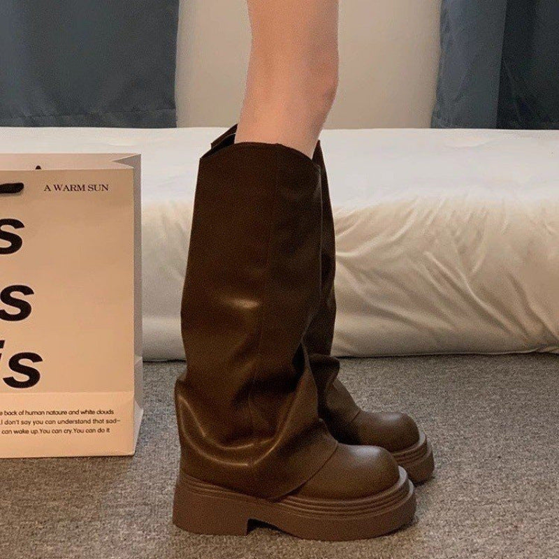 Botas de vestir con plataforma para mujer – Estilo británico Otoño/Invierno
