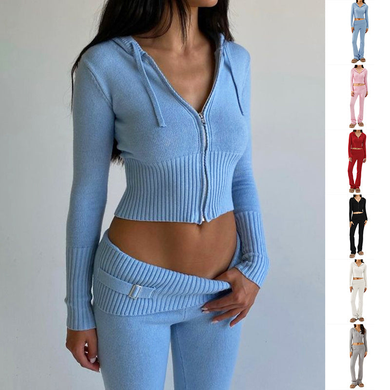 Conjunto de suéter de manga larga y pantalón largo de tiro alto