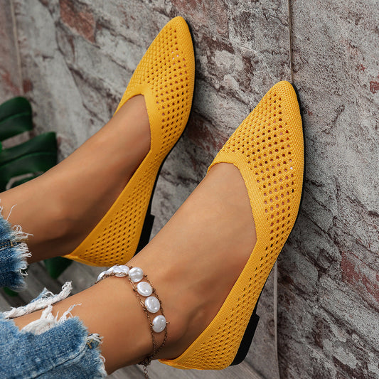 Women's Pointed Toe Flyknit Slip-On Loafers – Flat Casual Shoes