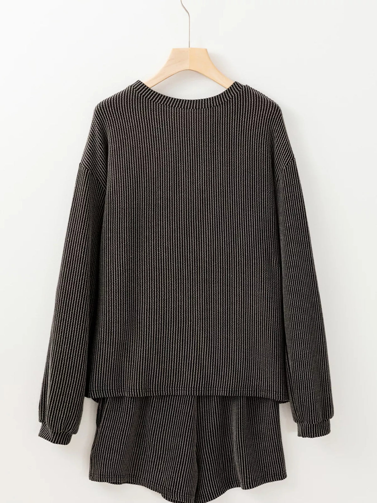 Thankful Letter Patched Sequin Bow Sleeve Twisted Ribbed Top and Short Set