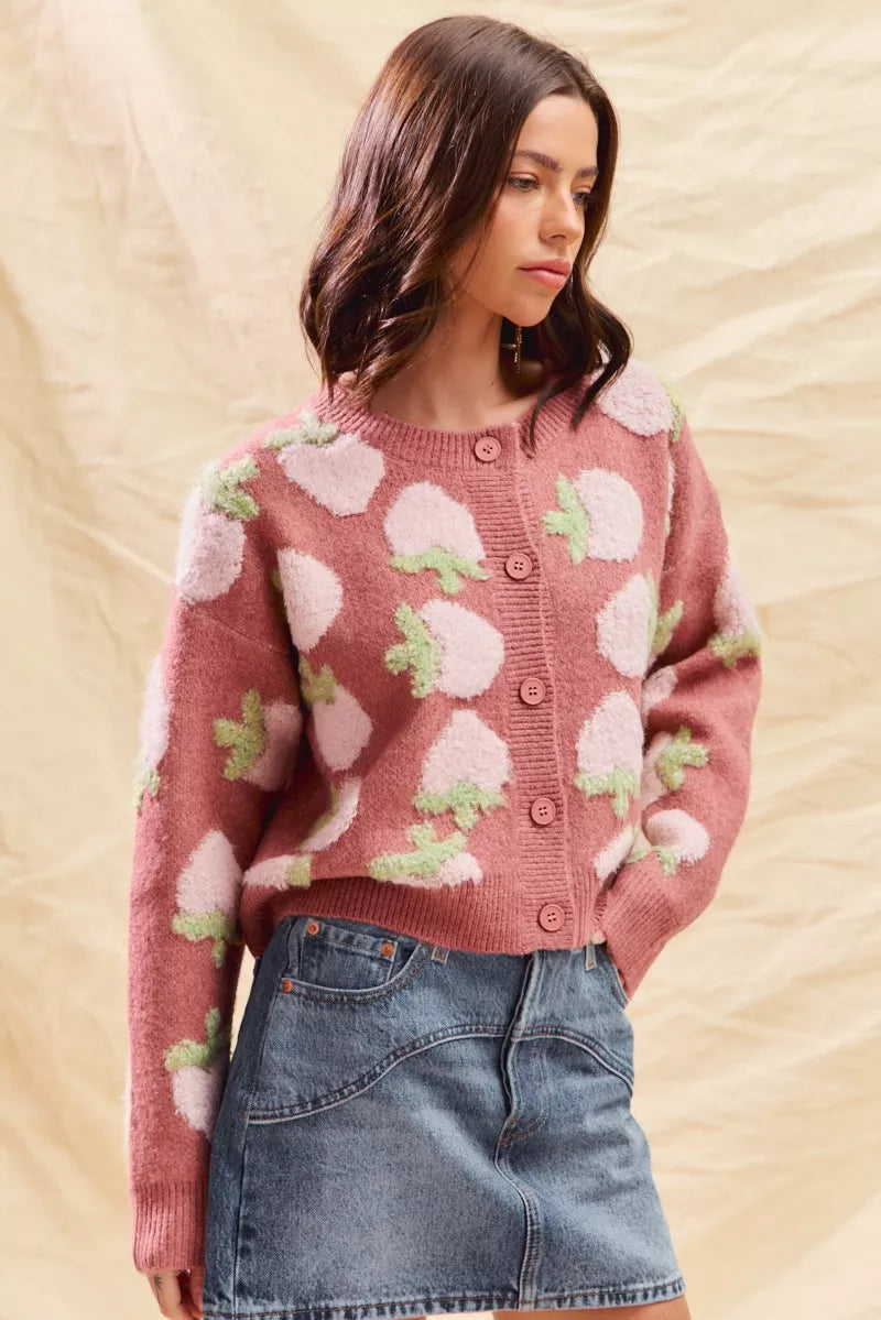 Cárdigan con botones y estampado de fresas de SO ME