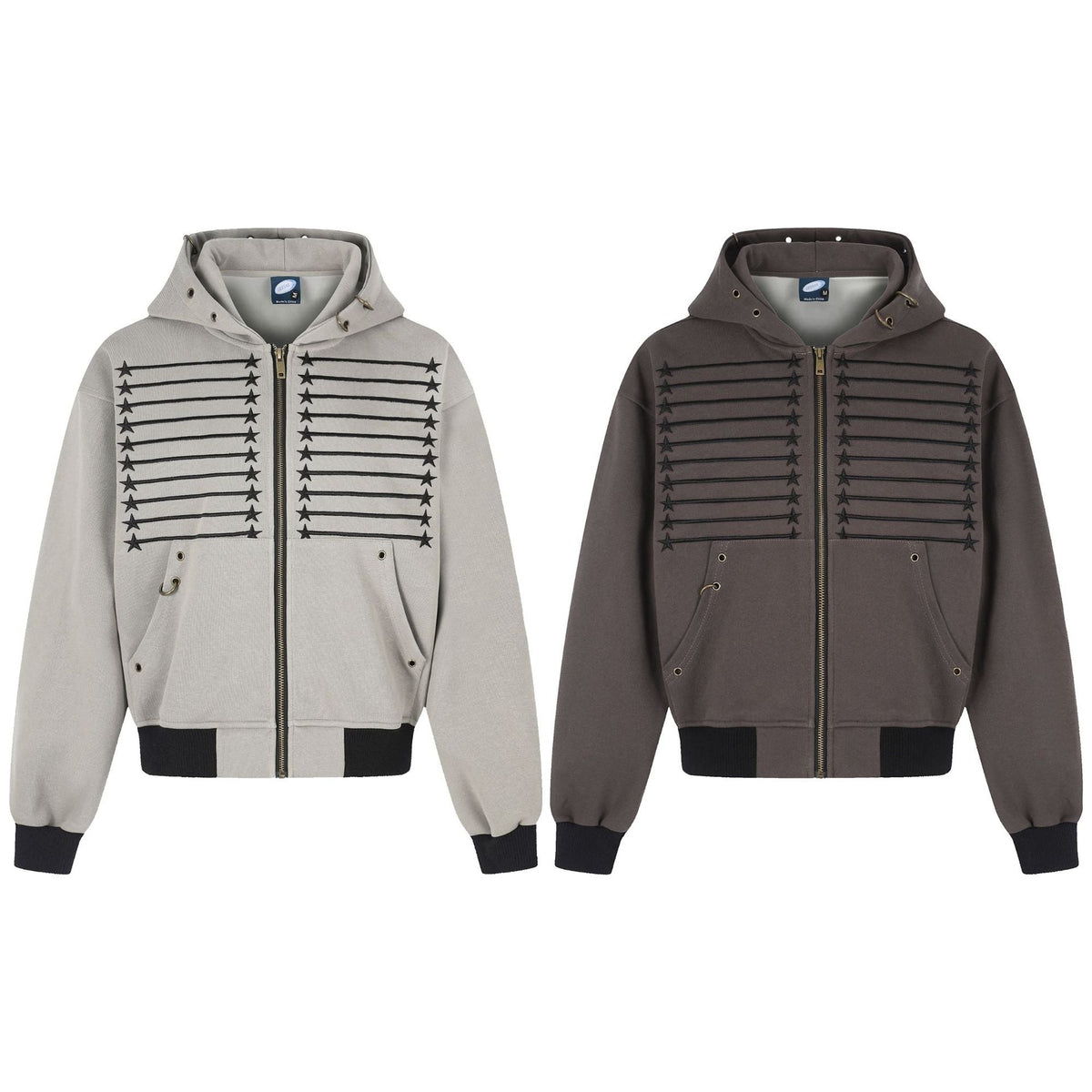 Hooded Cardigan Short-length Zip-up Sweatshirt With Star Embroidery