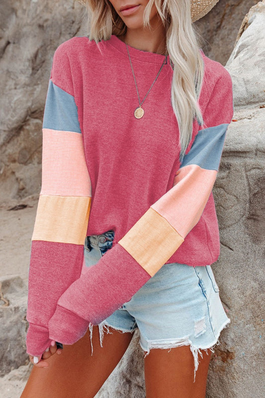 Sudadera de cuello redondo y manga larga con bloques de color