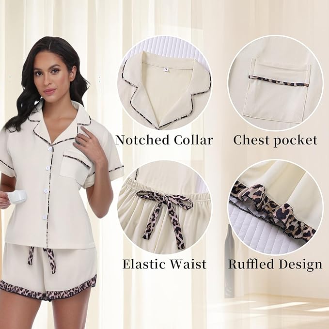 Women's Shorts and Button Down Leopard Top 2-piece Summer Pajamas