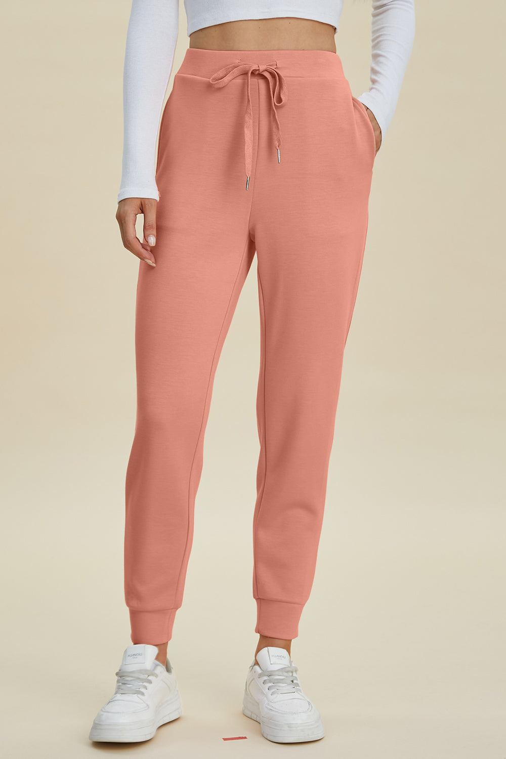 Joggers de cintura alta Basic Bae de tejido Air Scuba con cordón, talla completa
