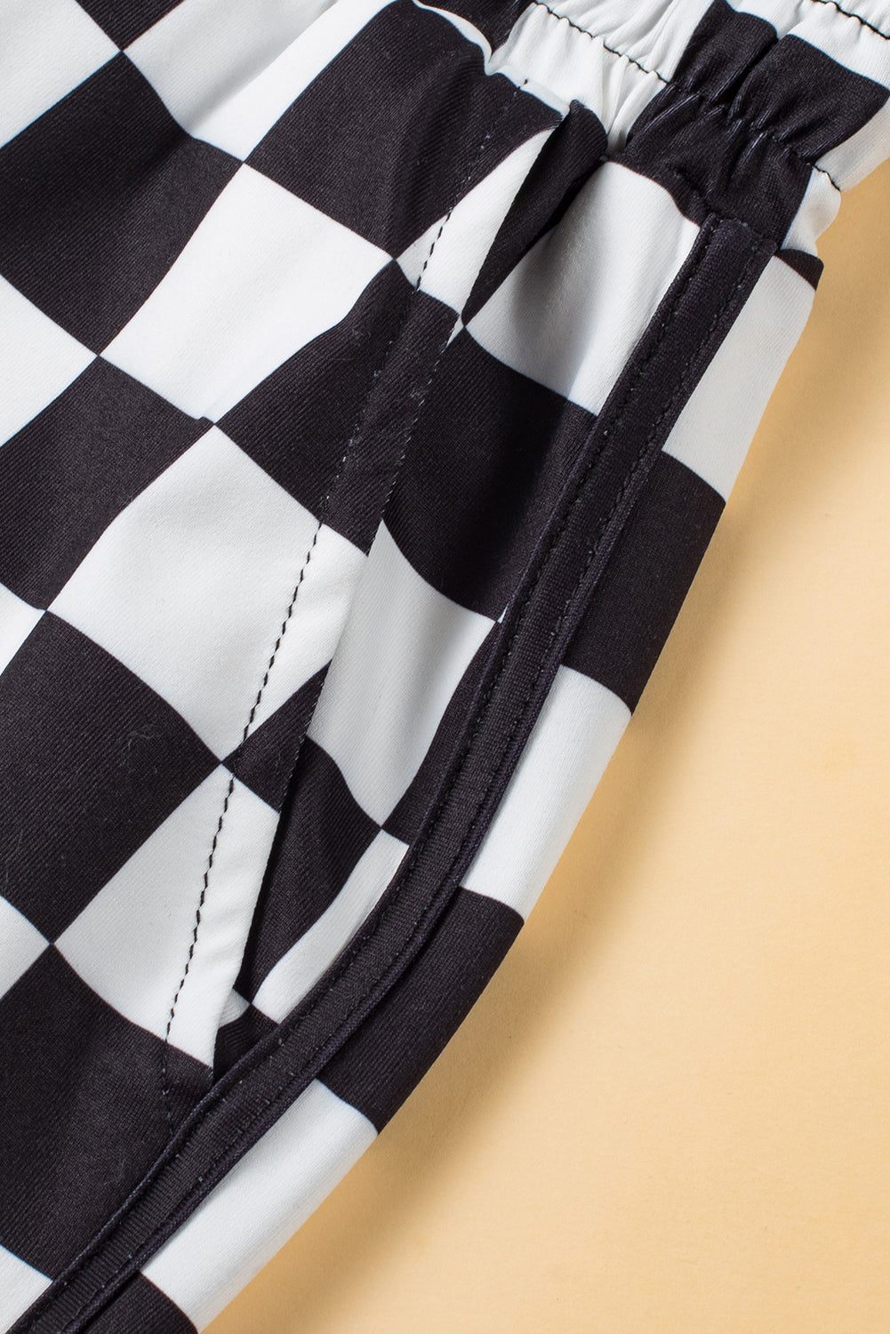 Pantalones cortos casuales a cuadros negros con cordón y cintura elástica