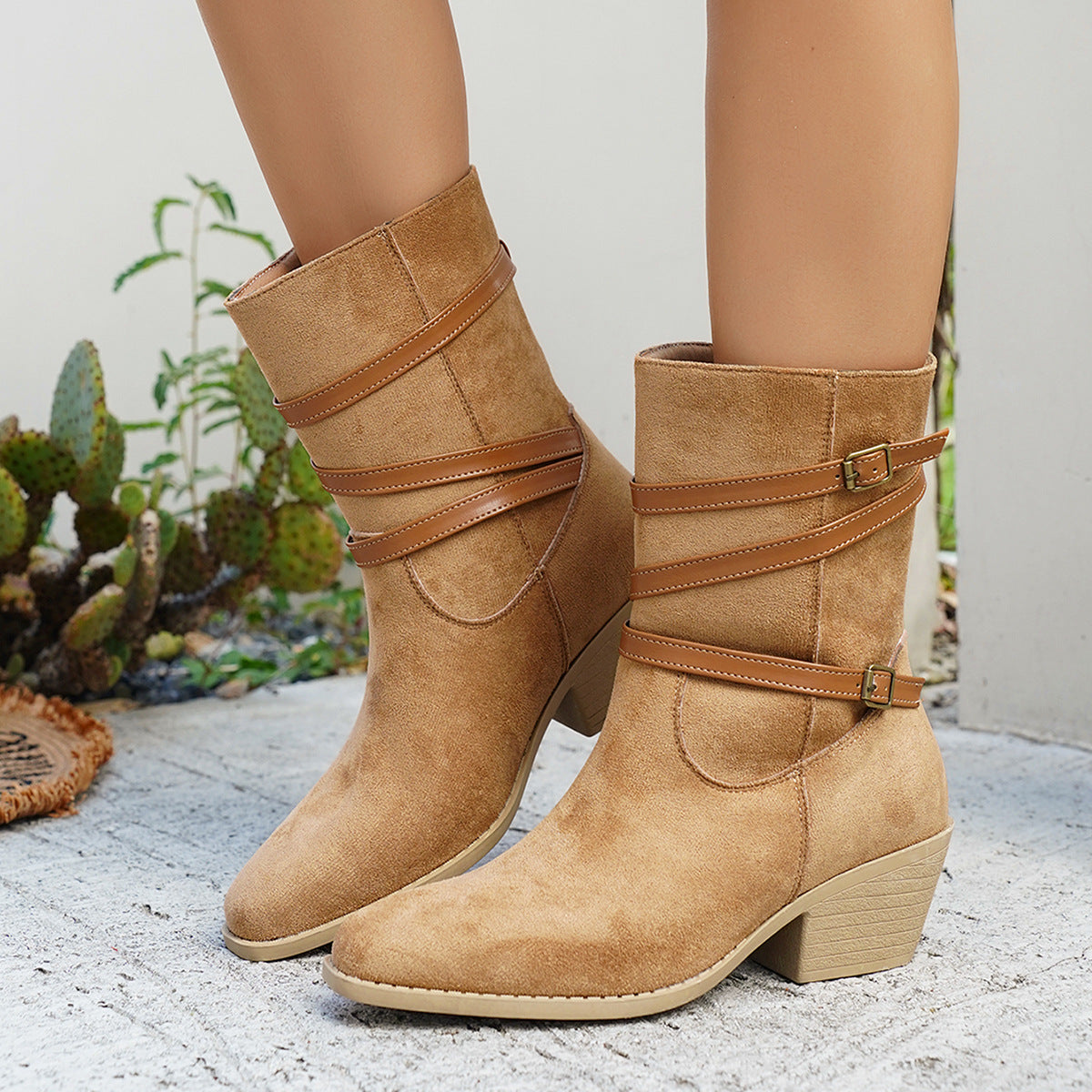 Botines de algodón vintage de corte bajo para mujer – Botines retro hasta el tobillo