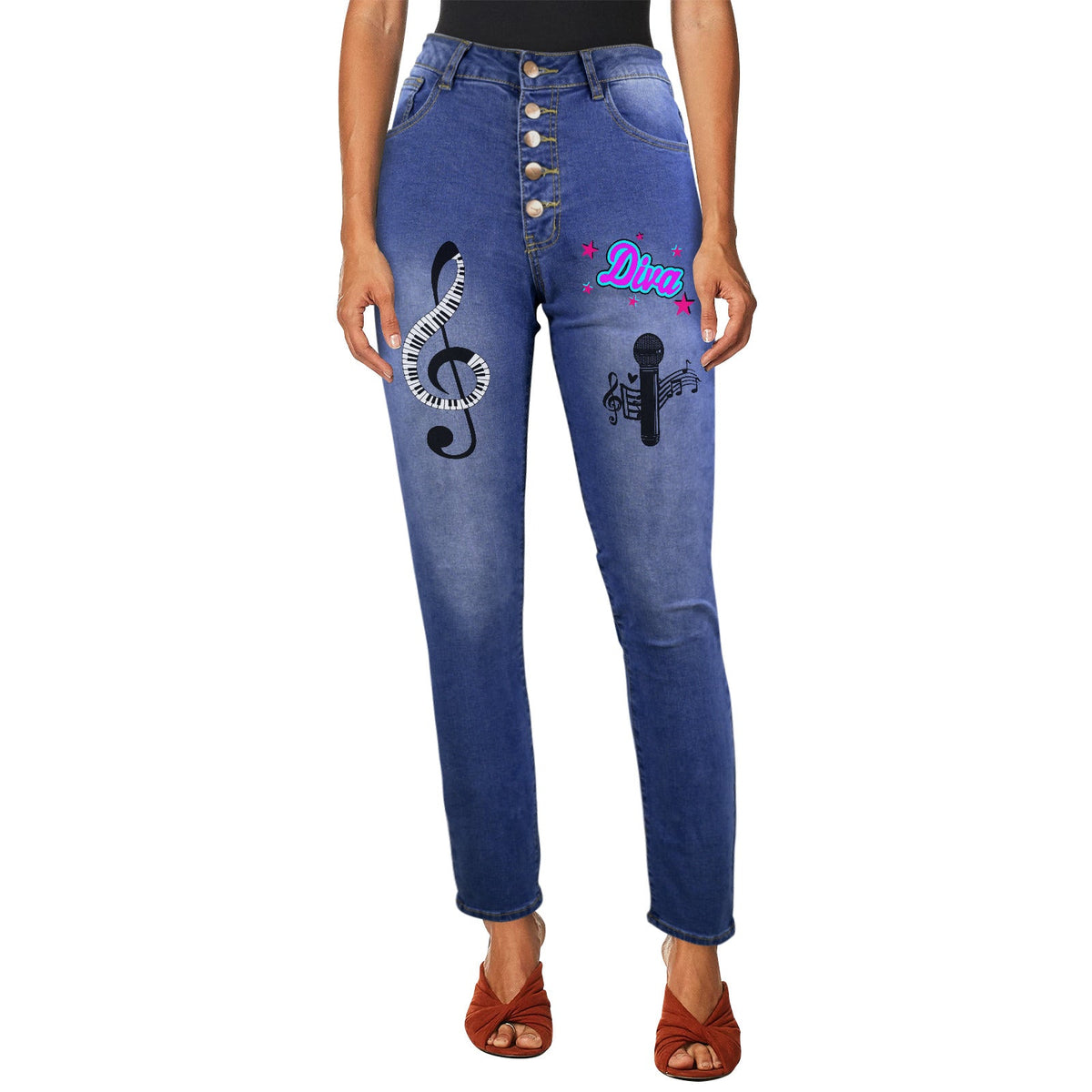 Women's Musical Diva Decorated Jeans with Front Printing