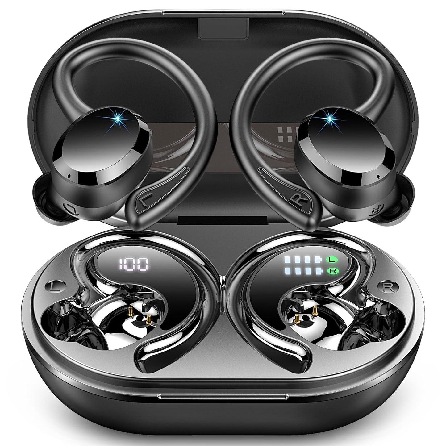 Hupoaf Wireless Earbud Bluetooth Bluetooth Headphones LED Display IPX7 Waterproof in-Ear