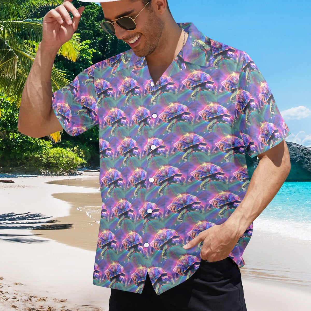 Turbo Turtle Power Men's All Over Print Hawaiian Shirt (Made in USA)