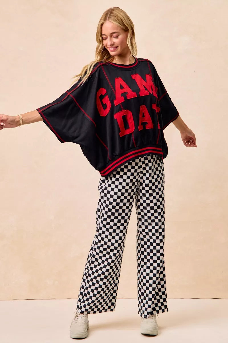 Pantalones con estampado a cuadros temáticos de día de partido de BiBi