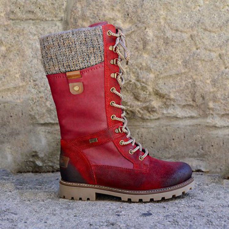 Round Head Low-Heel Wool Mouth Side Boots