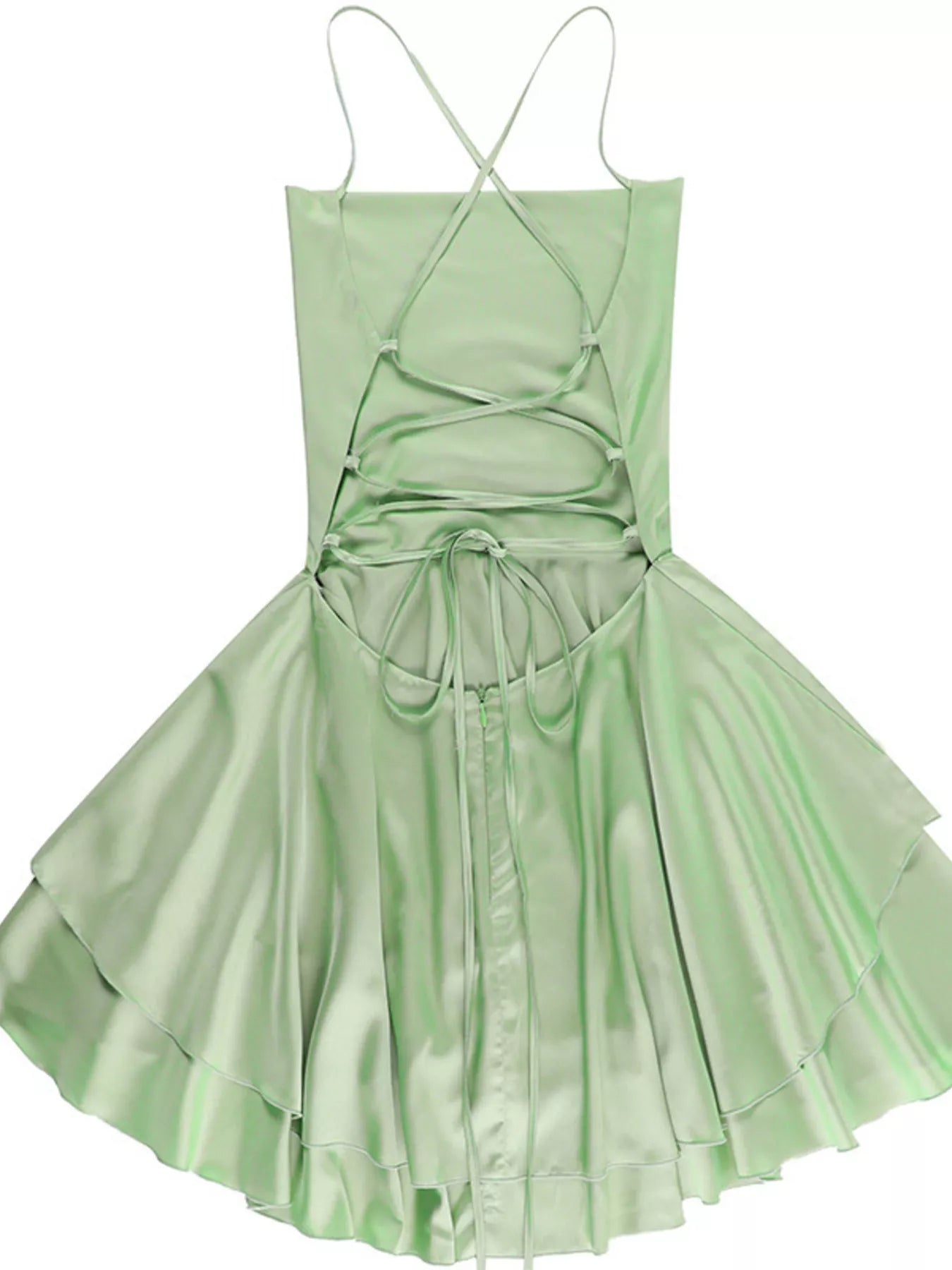 Vestido camisero sin espalda con volantes y capas