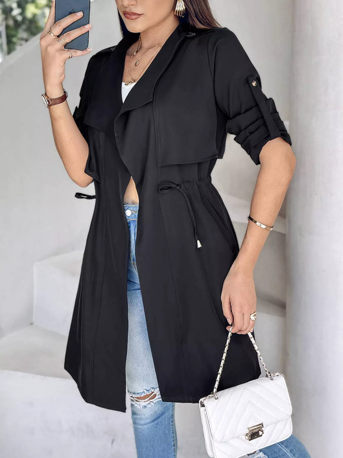 Drape Collar Lightweight Trench Coat