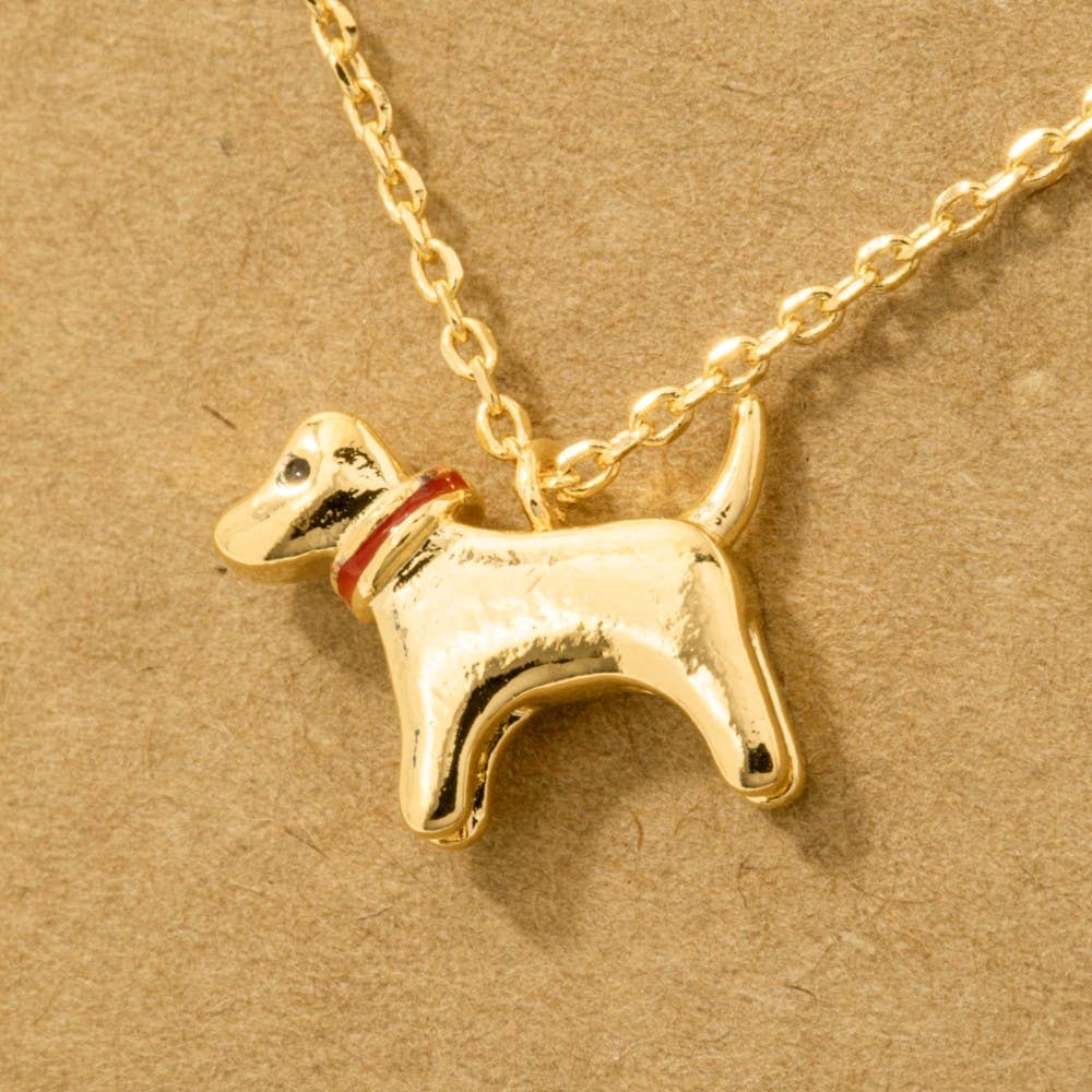 Dog Pendant Necklace: Rhodium Plated