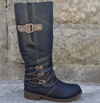 Women's Knight Round-Toe Low-Heel Boots