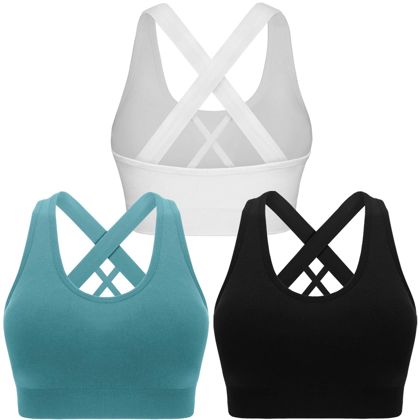 Double Couple Sports Bras for Women Padded High Impact Seamless Criss Cross Back Workout Tops Gym Activewear Bra Large