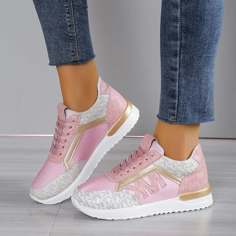Contrast Lace Up Round Toe Sneakers