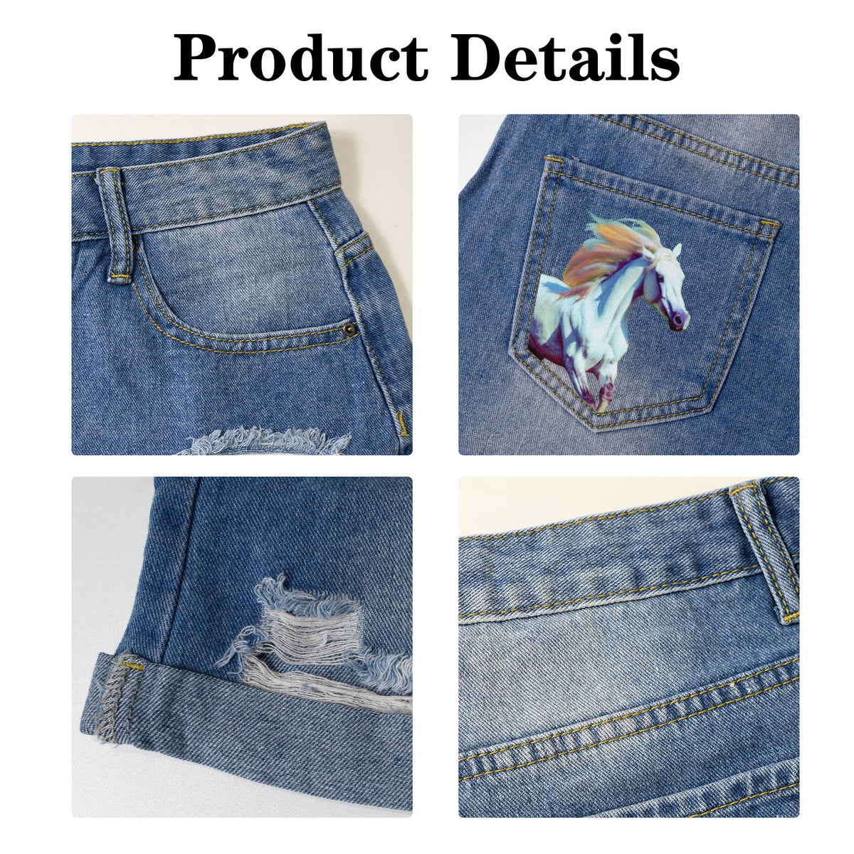 Wild & Free Light-Wash Blue Denim Shorts | Dual Pockets Print)