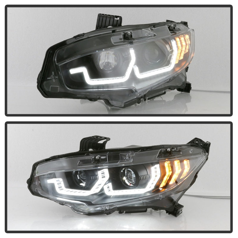 Spyder 16-18 Honda Civic 4 puertas con luces de giro secuenciales LED Proyector de faros - Negro - PRO-YD-HC16-SEQ-BK