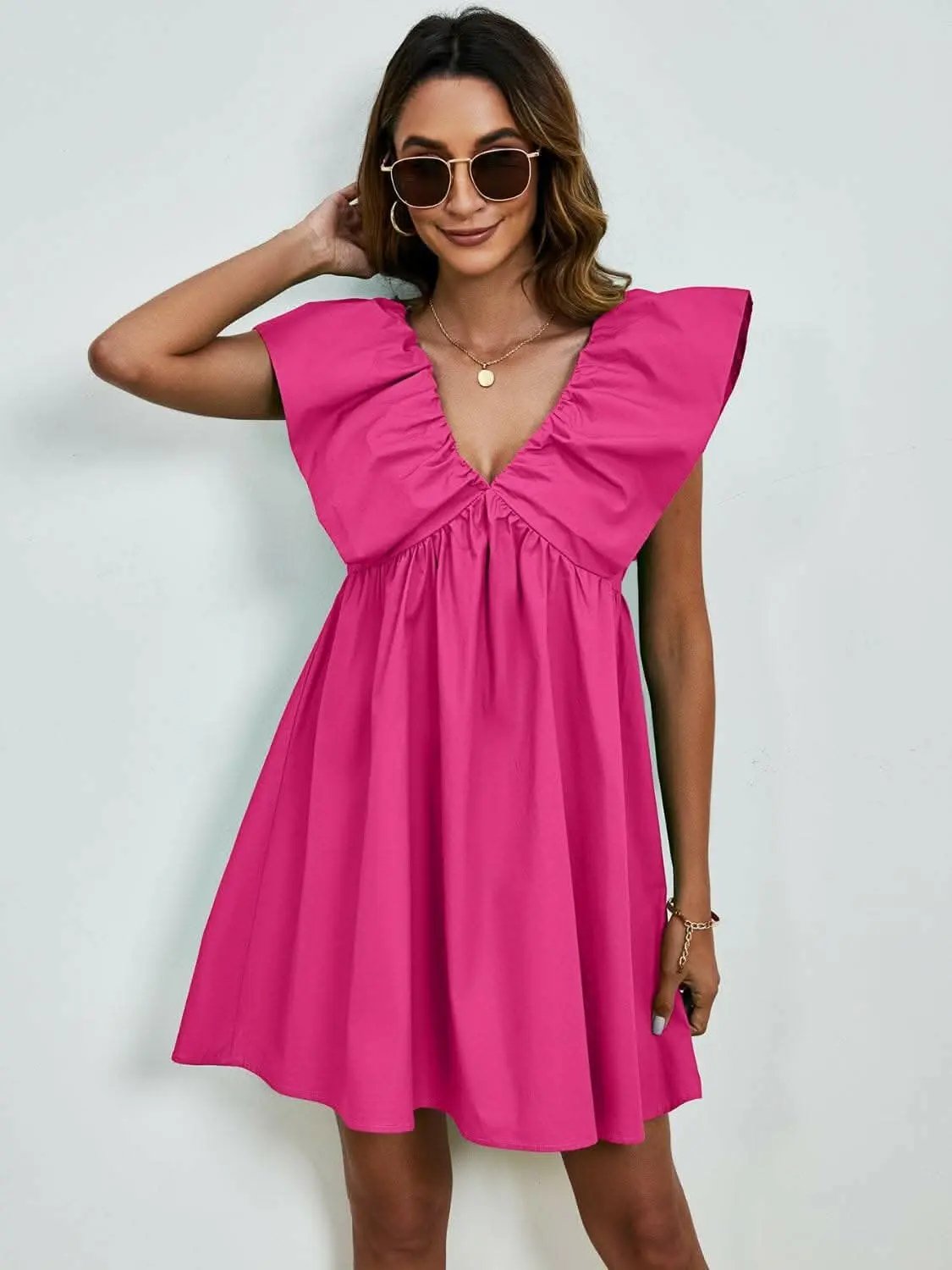 Dresses Trendsi V-neck cap sleeve mini dress