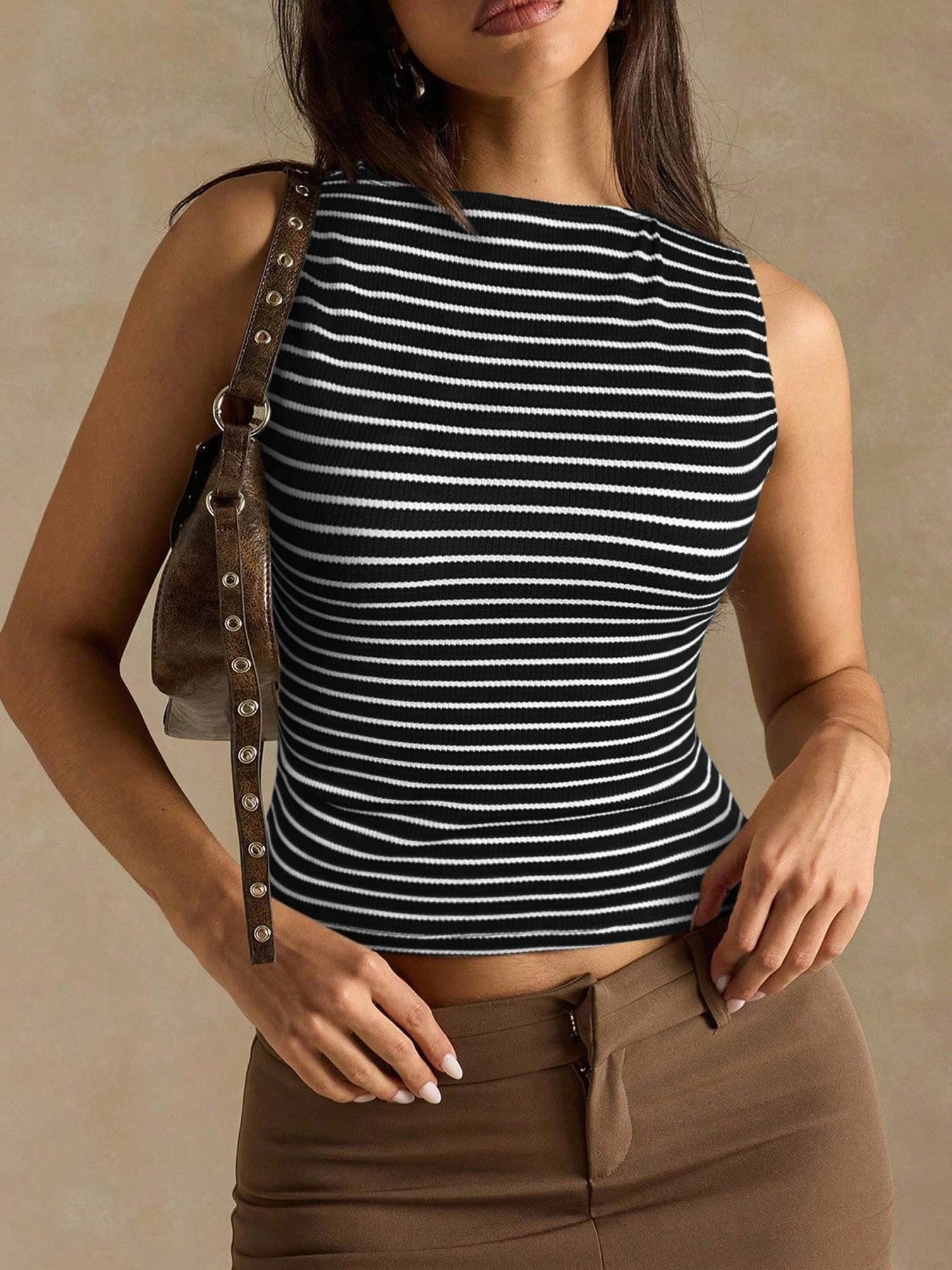 Camiseta de tirantes a rayas slim fit para mujer