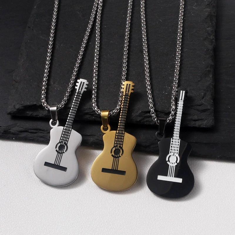 Stainless Steel Music Guitar Necklace For Men