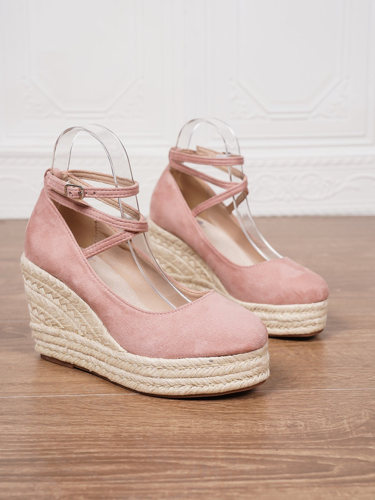 Women's Ankle Strap Woven Wedge Platform Shoes