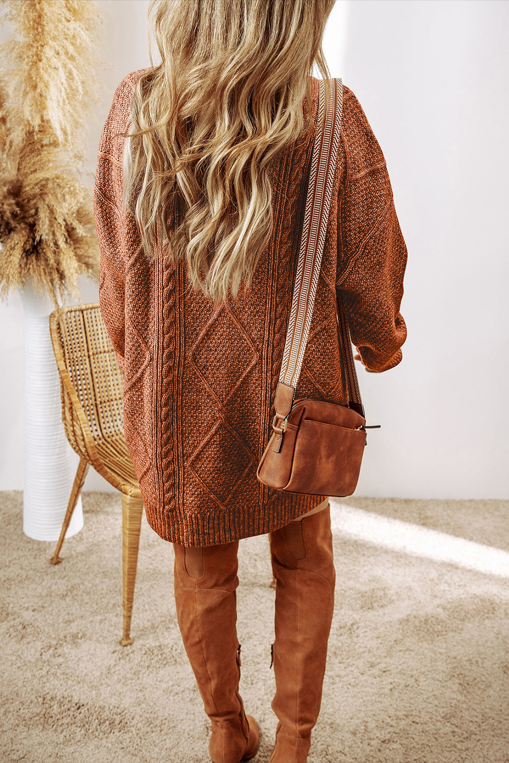 Vestido de punto de cable holgado con hombros caídos Parchment Twist