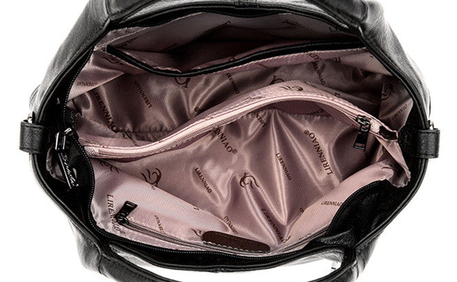 Lightweight Splicing Soft Leather Large Capacity Bag