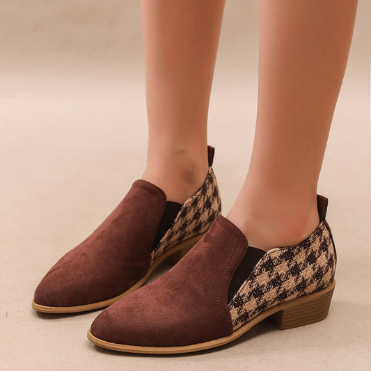 Women's Retro Color-Block Slip-On Heels – Round Toe Mid Heel Dress Shoes