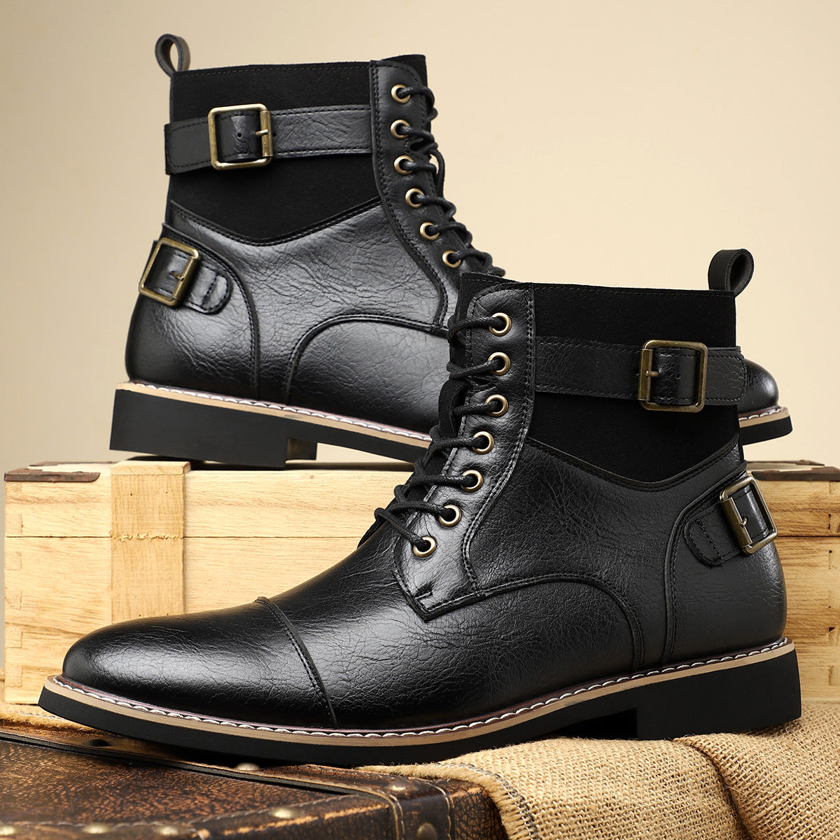 Men's Retro Mid-Top Pointed Casual Martin Boots