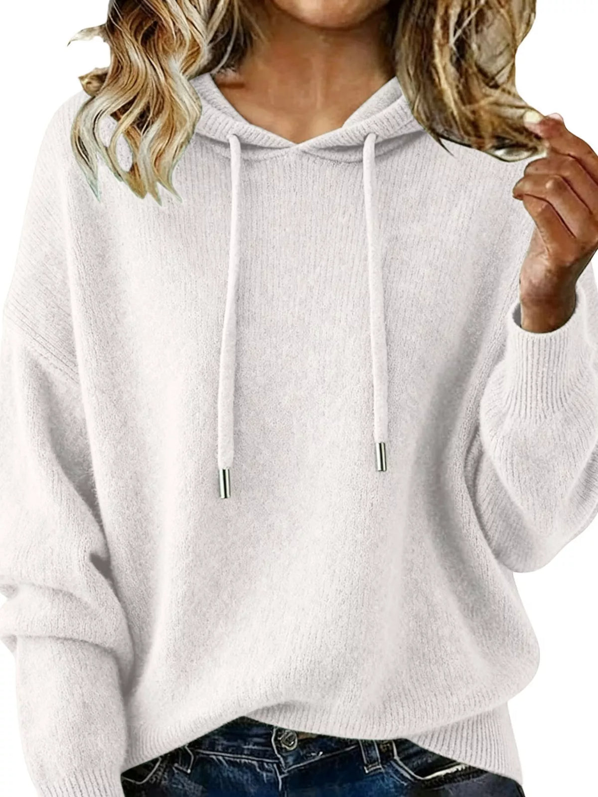 Drawstring Long Sleeve Hooded Sweater