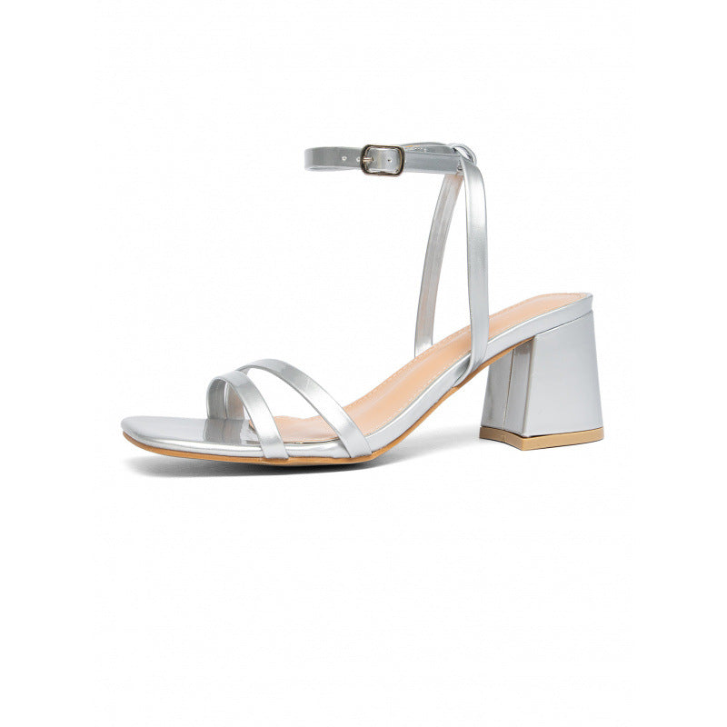 Womens Chunky-heeled Soft Single-strap Buckle Shoes
