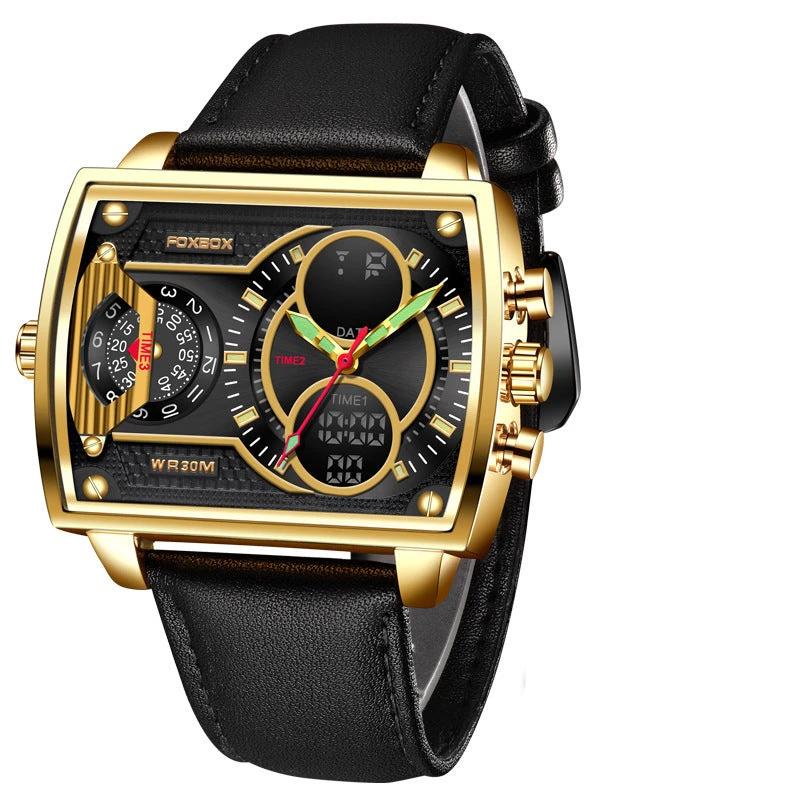 Quartz Electronic Dual Display Multi-function Square Watch