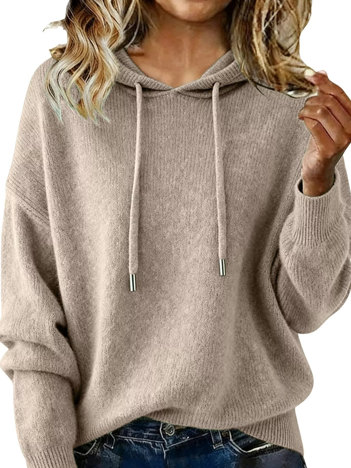 Drawstring Long Sleeve Hooded Sweater