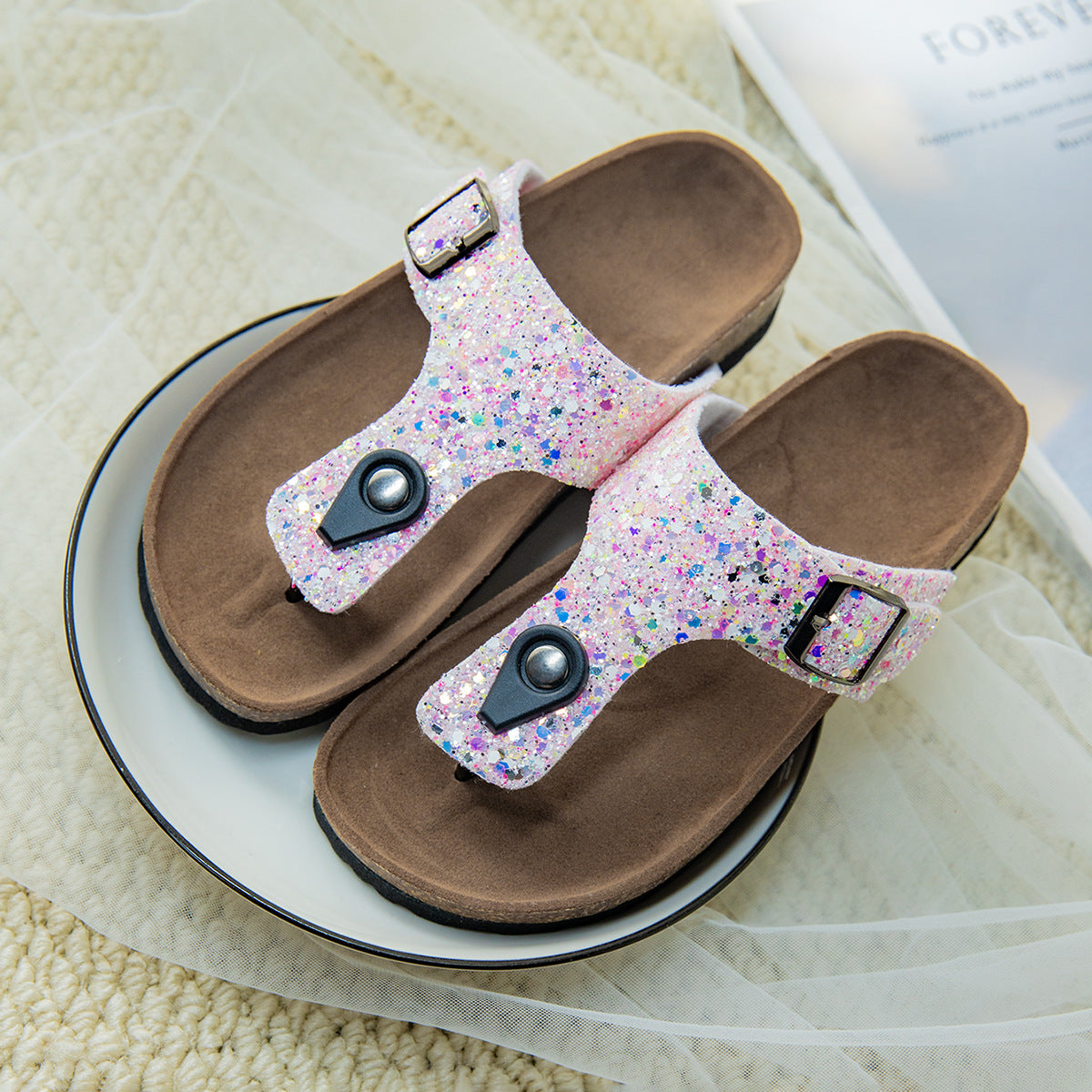 Glitter Cork Thong Slippers