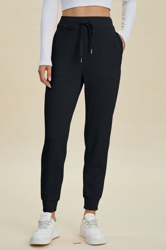Joggers de cintura alta Basic Bae de tejido Air Scuba con cordón, talla completa
