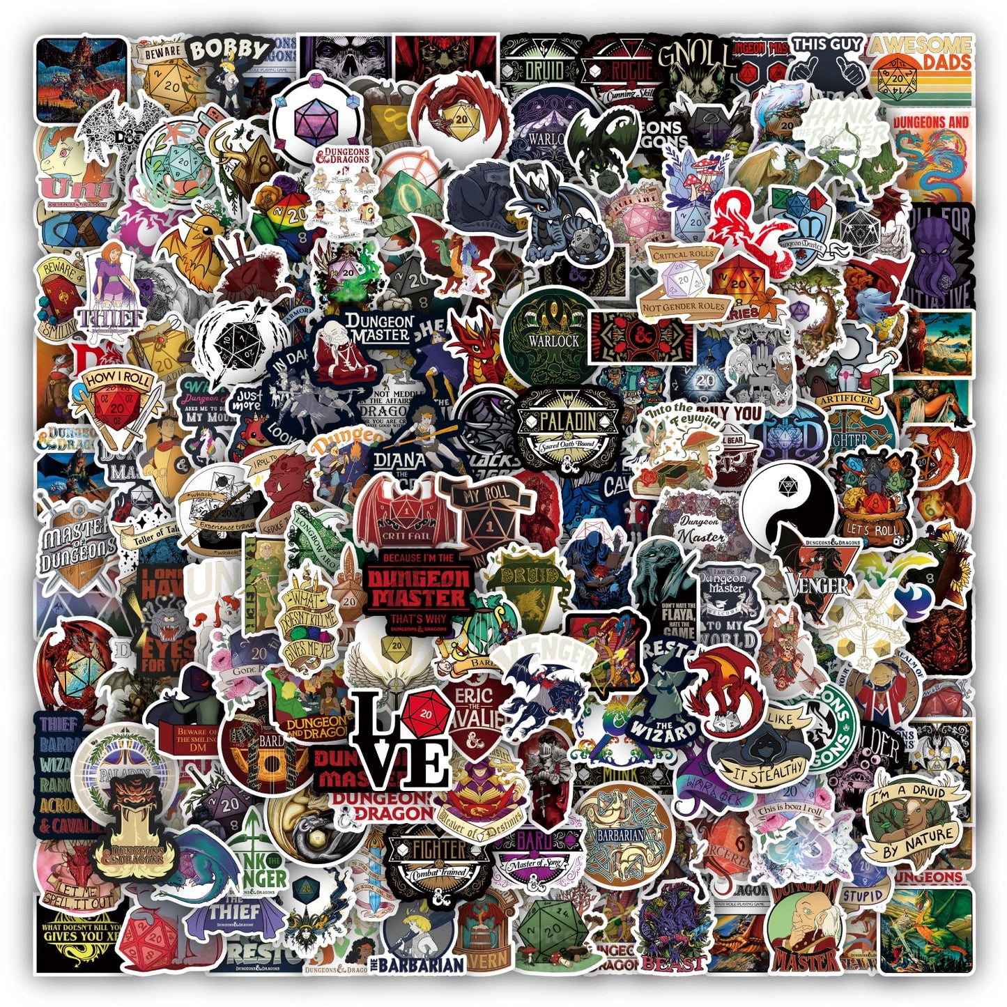 sxdaizjsym 200 Pcs Dungeons and Dragons Stickers for Laptop Water Bottle Bumper Luggage Computer Skateboard Snowboard Gifts for Kids Girls Teens Boys Women Men