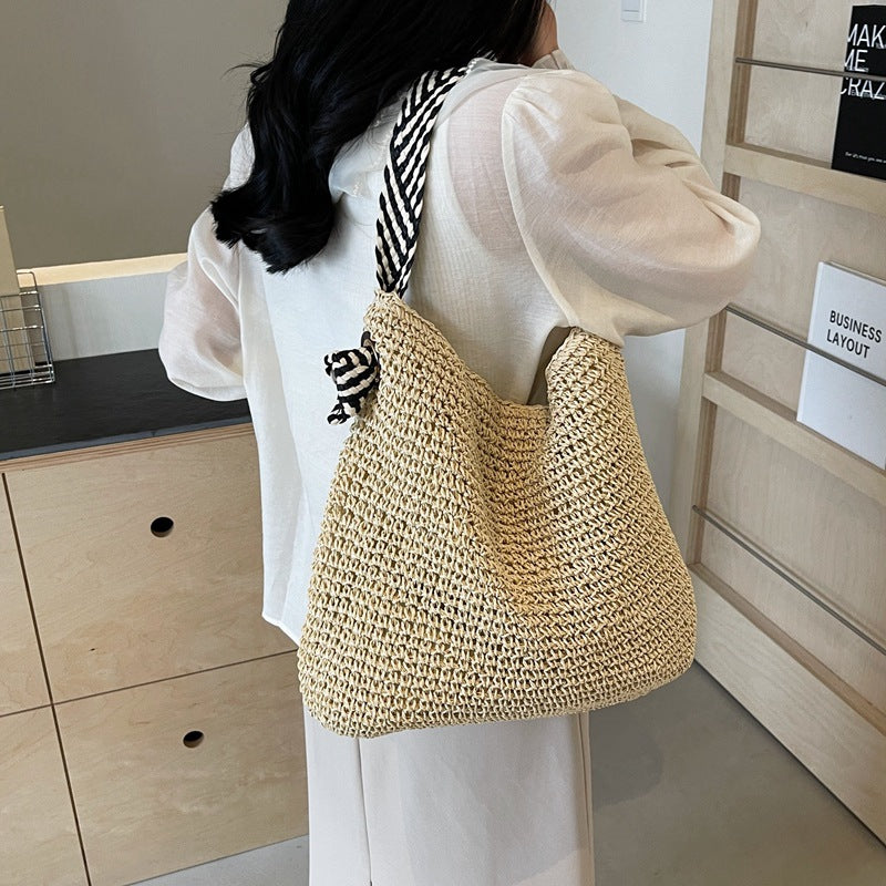 Women's Large Capacity Straw Vacation Shoulder Bag Travel Bag