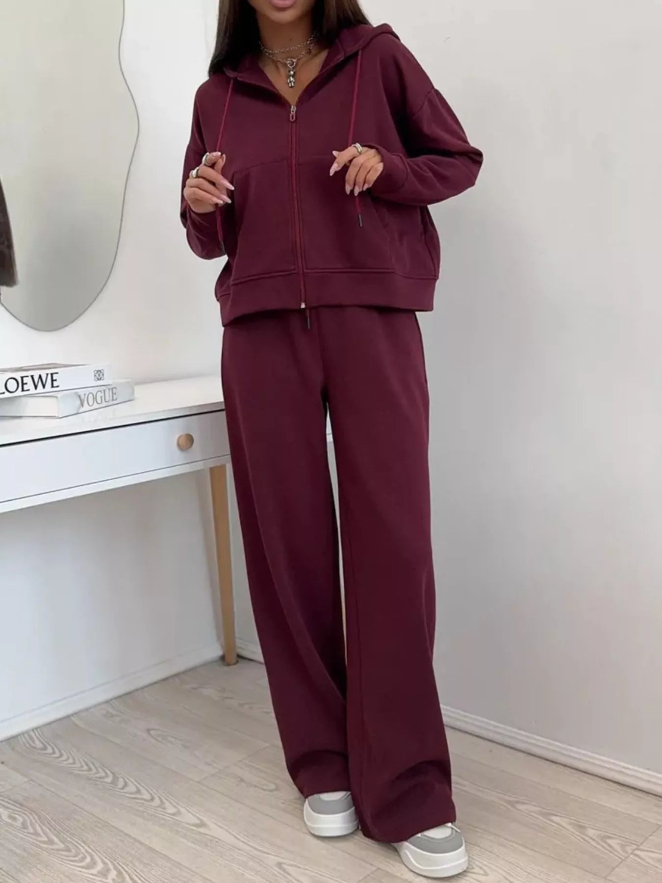 Zip-Up Hoodie and Wide-Leg Pants Set