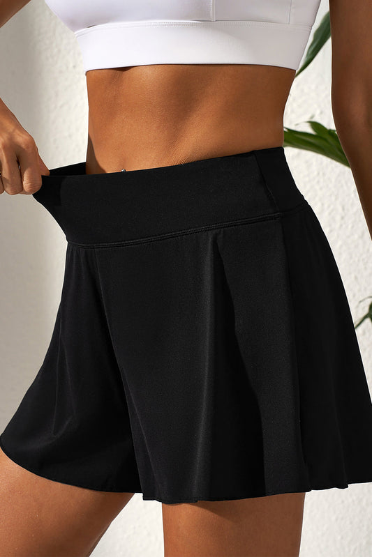 Parte Inferior de Traje de Baño de Pierna Ancha y Talle Alto Color Negro Liso