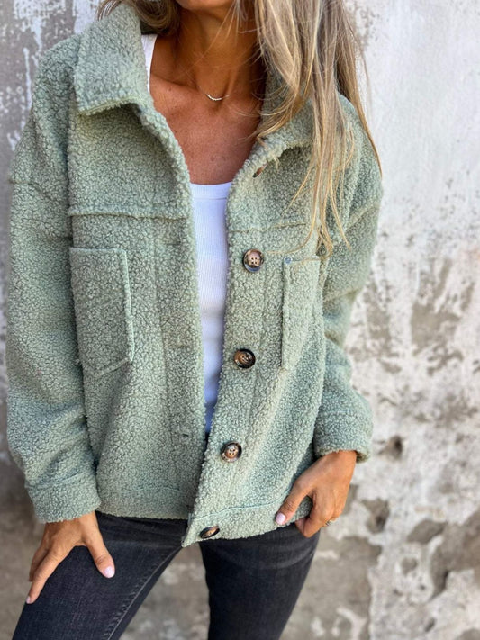 Chaqueta de talla grande con botones, cuello solapa y hombros caídos