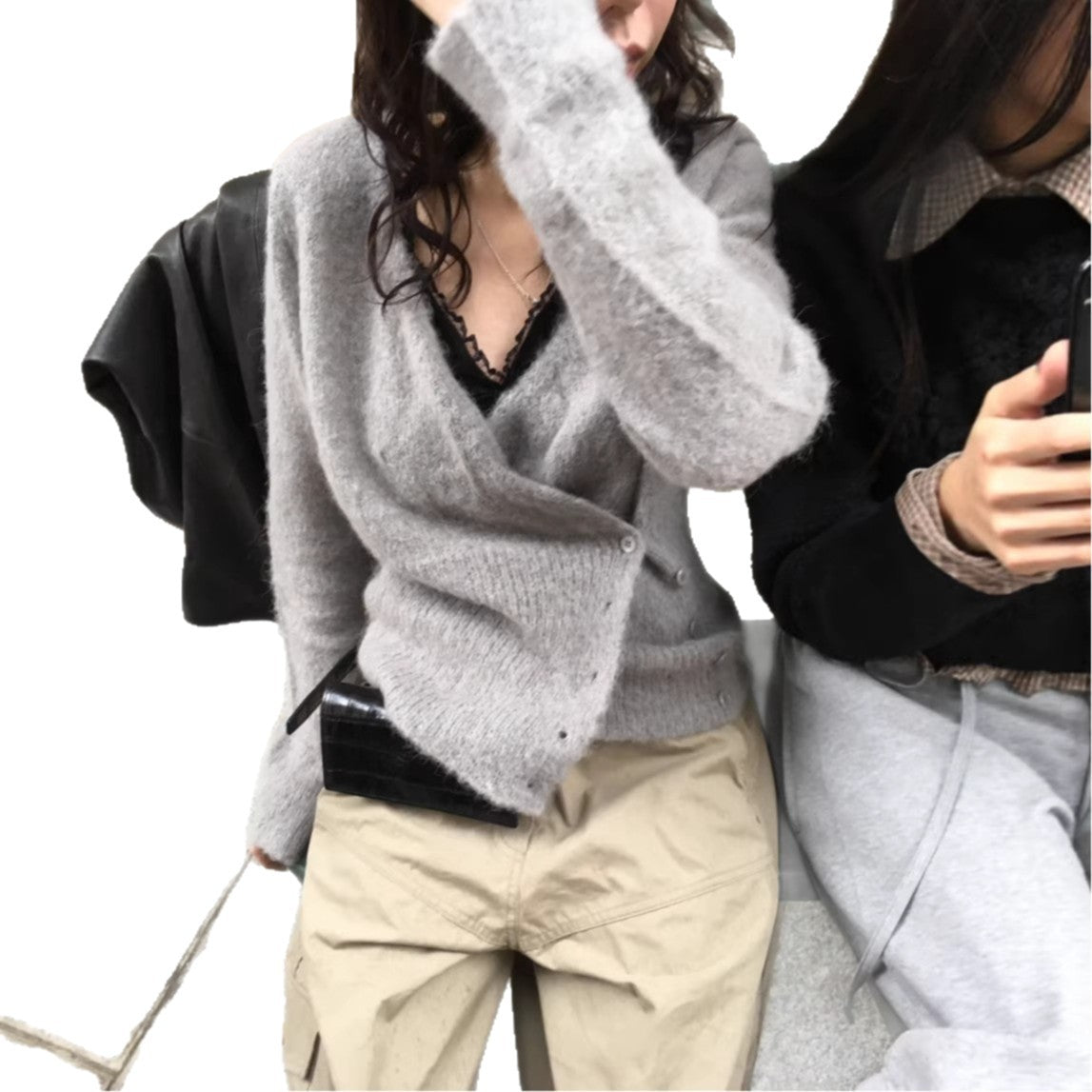 Slimming Long-Sleeved Knitted Sweater With Diagonal Button-Down Design Women's Top