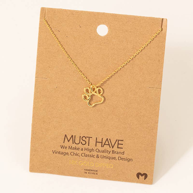 Gold Dipped Wire Paw Pendant Necklace: G