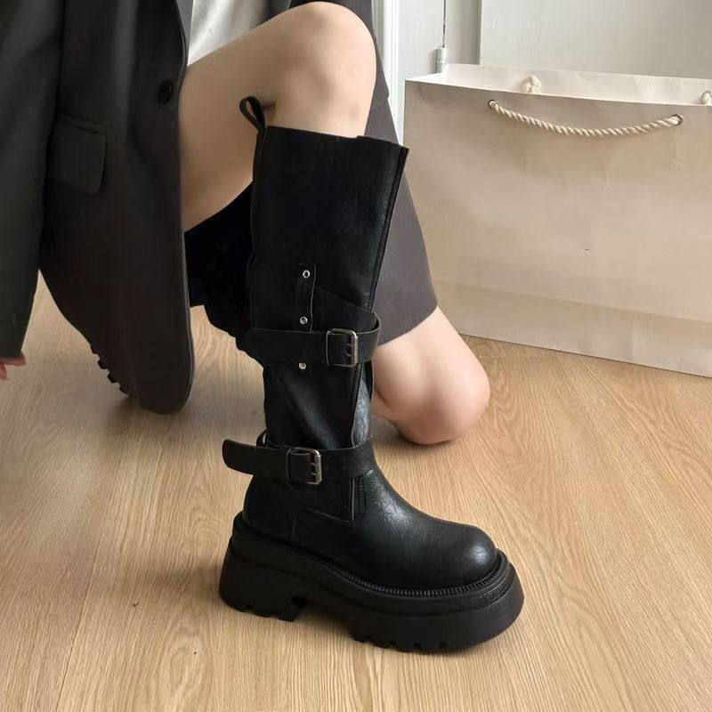 Women's Belt Buckle Long Boots