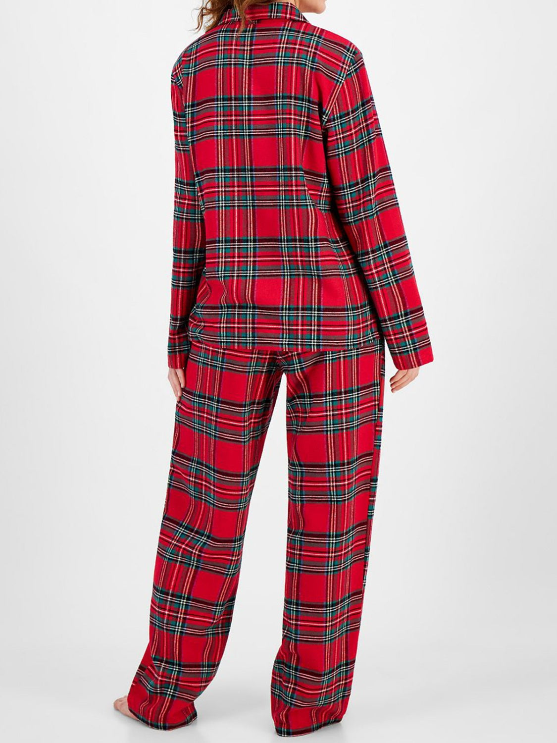 Conjunto de salón de camisa y pantalón con cuello de cuadros y botones