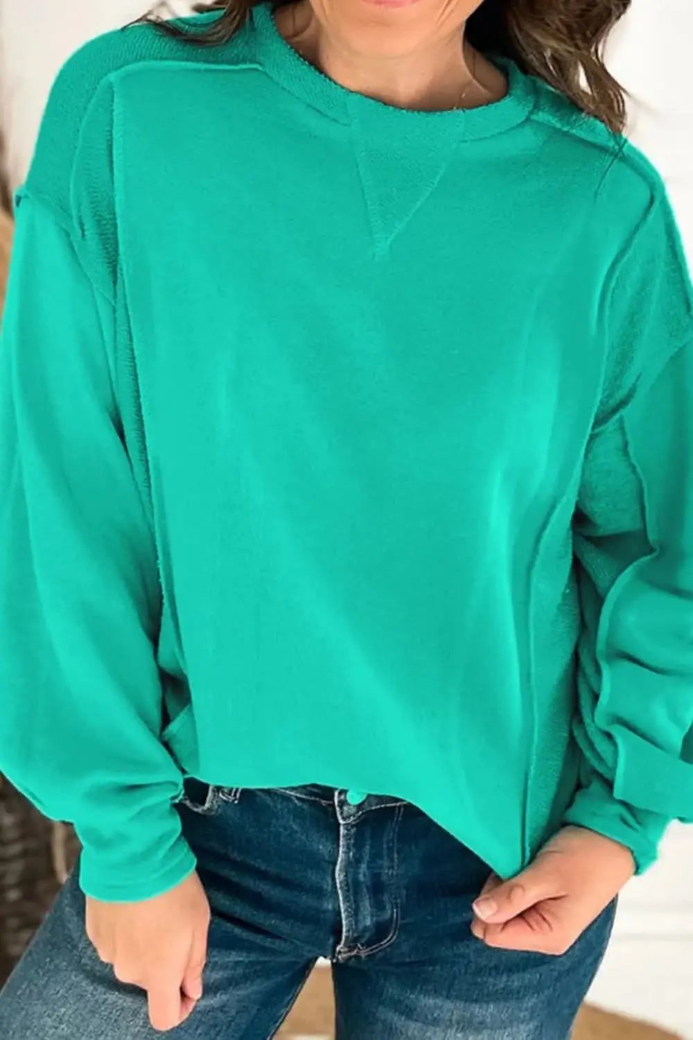 Sweatshirt - Exposed Seam High-Low - Women's Casual Long Sleeve