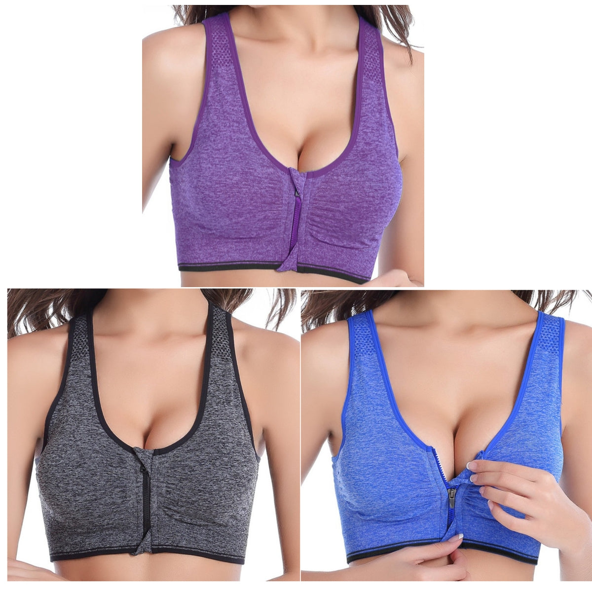 Sexy Women Front Zipper Sports Bra Fitness Wear
