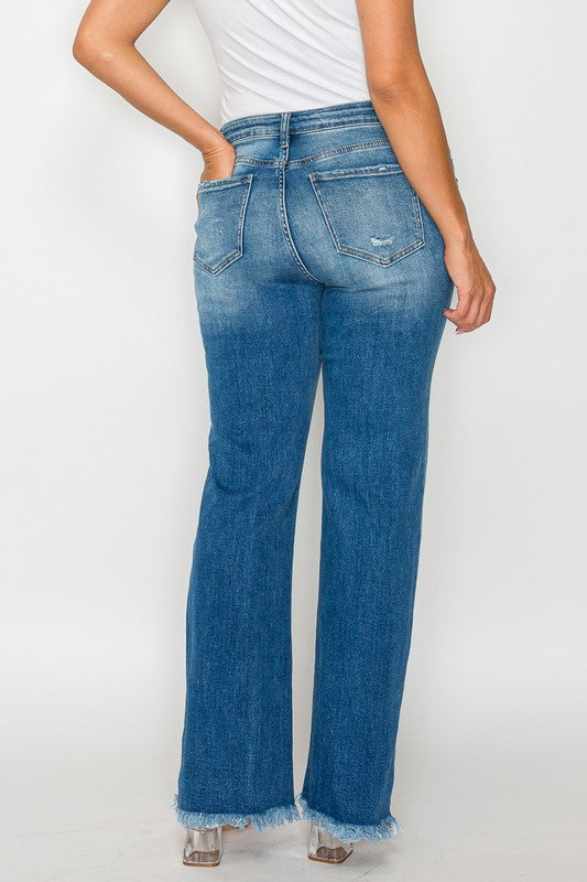 Jeans rectos a la altura de la cadera bytos, con bajo deshilachado y efecto desgastado